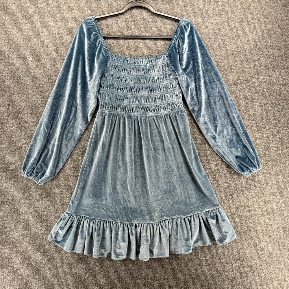 LC Lauren Conrad Dress Womens‎ S Blue Velvet Square Neck Babydoll Coquette Fairy